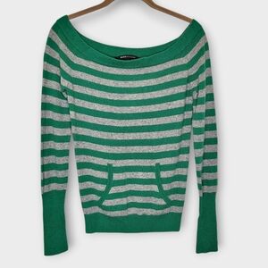 Y2K BCBGMaxazria Cashmere Boatneck Off Shoulder Sweater S Green Gray Striped